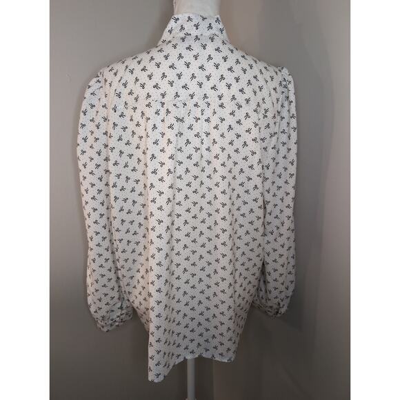 Ann Taylor Loft black and white coquette bow blouse shirt sz Xl - Picture 4 of 8